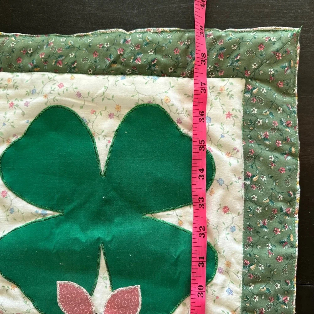 VTG Handmade Quilted Shamrock Table Runner St Patricks Day Green Floral 39x13